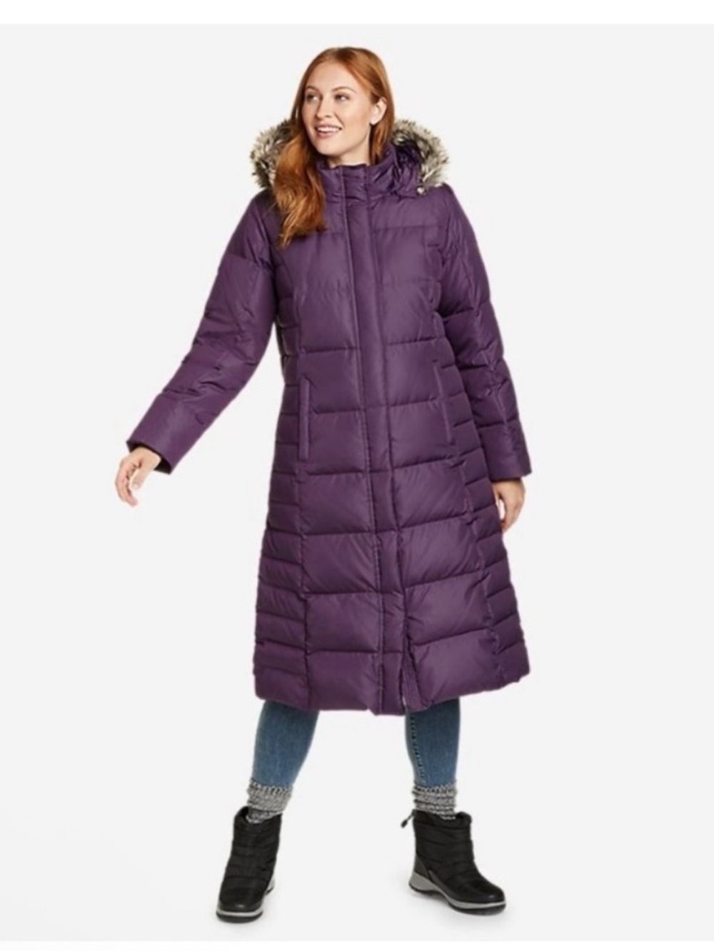 Eddie Bauer Lodge Down Parka Coat Detachable Faux Fur Hood 650 Premium Down LG
